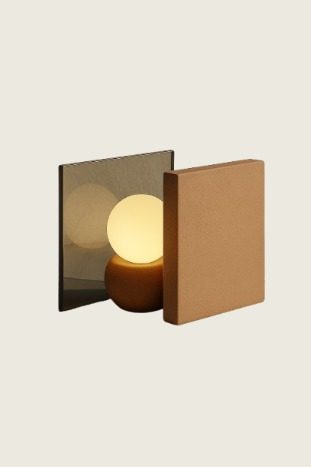 Handmade lamp with an earth-finished panel, a glass sphere and a smoked mirror